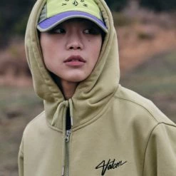 Volcom Unisex Street Style Long Sleeves Cotton Logo Hoodies For Men Olive X S -Volcom Sales Shop org 726