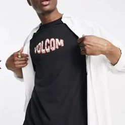Volcom Pullovers Unisex Street Style Plain Cotton Short Sleeves For Men Black X L