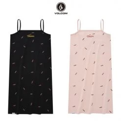 Volcom Street Style Cotton Logo Dresses For Women Pink X S