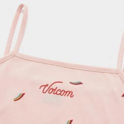 Volcom Street Style Cotton Logo Dresses For Women Pink X S -Volcom Sales Shop org 7367