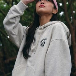 Volcom Unisex Street Style Long Sleeves Cotton Logo Hoodies For Men Ivory X S -Volcom Sales Shop org 742