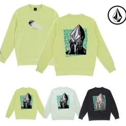 Volcom Unisex U-Neck Long Sleeves Cotton Logo Sweatshirts For Men Black X L