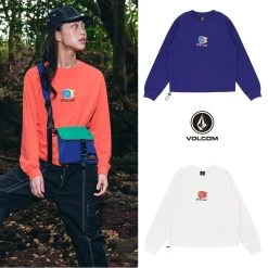 Volcom 2022 SS U-Neck Long Sleeves Cotton Long Sleeve T-shirt Logo T-Shirts For Women Orange X S