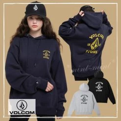 Volcom Unisex Street Style Oversized Logo Hoodies For Men Navy X M