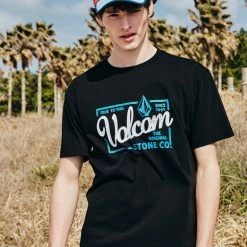 Volcom Logo Unisex Short Sleeves Street Style T-Shirts For Men Black X S -Volcom Sales Shop org 7822