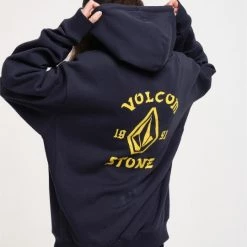 Volcom Unisex Street Style Oversized Logo Hoodies For Men Navy X M -Volcom Sales Shop org 783
