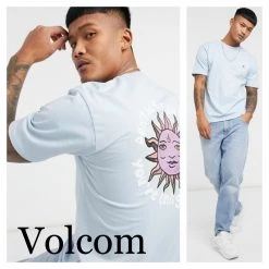 Volcom 2021 SS Crew Neck Street Style Plain Cotton Short Sleeves Logo For Men Aether Blue X L -Volcom Sales Shop org 8457