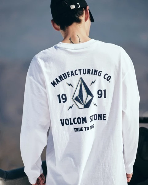 Volcom Unisex U-Neck Long Sleeves Cotton Long Sleeve T-shirt Logo For Men White X M 5 Volcom Unisex U-Neck Long Sleeves Cotton Long Sleeve T-shirt Logo For Men White X M - Image 3