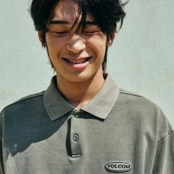 Volcom Unisex Street Style Cotton Logo Polos For Men L.beige X L -Volcom Sales Shop org 9075