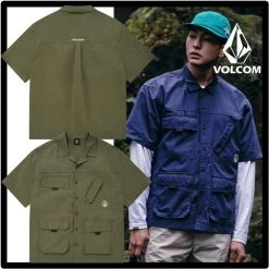 Volcom Unisex Street Style Logo Shirts For Men Navy X S